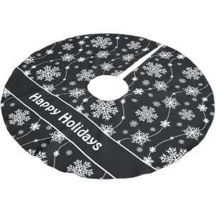 Jupon De Sapin En Polyester Brossé Monogramme noir clair et blanc hivernal de flocon 