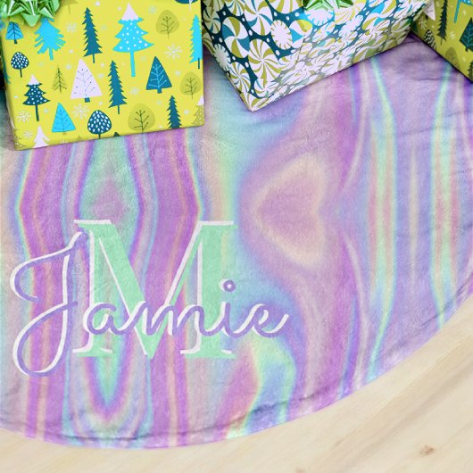 Jupon De Sapin En Polyester Brossé Monogramme personnalisé Metallic Arc en ciel Iride