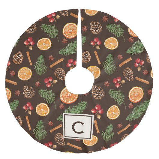 Jupon De Sapin En Polyester Brossé Monogramme personnalisé Noël botanique rustique (Devant)