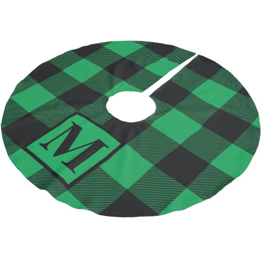 Jupon De Sapin En Polyester Brossé Monogramme Plaid de Buffalo vert et noir (Angle)