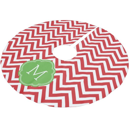 Jupon De Sapin En Polyester Brossé Monogramme rouge et vert Chevron (Angle)