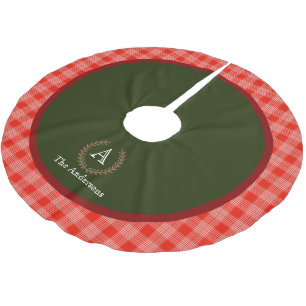 Jupon De Sapin En Polyester Brossé Monogramme vert rouge à plaid Nom de famille
