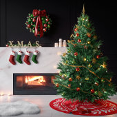 Jupon De Sapin En Polyester Brossé Monogramme Wreath Strié moderne rouge Noël