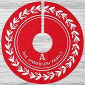 Jupon De Sapin En Polyester Brossé Monogramme Wreath Strié moderne rouge Noël