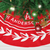 Jupon De Sapin En Polyester Brossé Monogramme Wreath Strié moderne rouge Noël