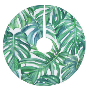 Jupon De Sapin En Polyester Brossé Monstera Feuilles : Aquarelle Motif Jungle.