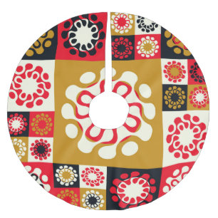 Jupon De Sapin En Polyester Brossé Mosaïque Rouge Or Asiatique, Style Ethnique.