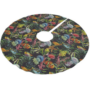 Jupon De Sapin En Polyester Brossé Motif 1 de vie marine d'aquarelle