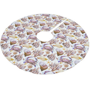 Jupon De Sapin En Polyester Brossé Motif 4 de vie marine d'aquarelle