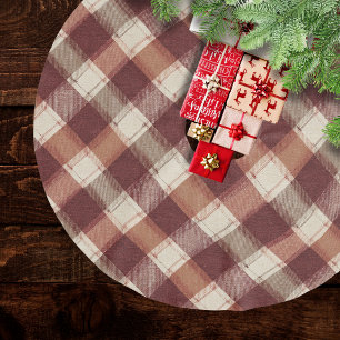 Jupon De Sapin En Polyester Brossé Motif à carreaux rouge orangé et crème rustique