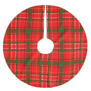 Jupon De Sapin En Polyester Brossé Motif à carreaux tartan de Noël rouge