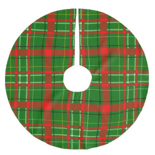Jupon De Sapin En Polyester Brossé Motif à carreaux tartan de Noël vert