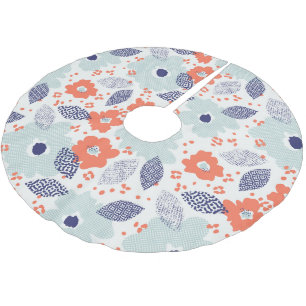 Jupon De Sapin En Polyester Brossé Motif à fleurs moderne orange et bleu