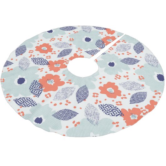 Jupon De Sapin En Polyester Brossé Motif à fleurs moderne orange et bleu (Angle)