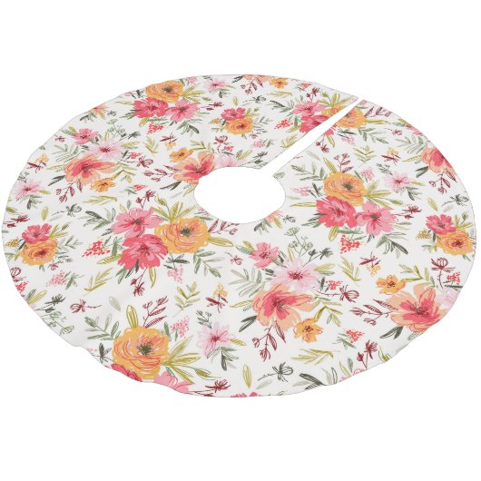 Jupon De Sapin En Polyester Brossé Motif à fleurs Orange Doodle Garden (Angle)