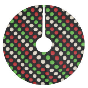 Jupon De Sapin En Polyester Brossé Motif à points rouges verts blancs