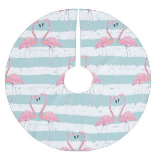 Jupon De Sapin En Polyester Brossé Motif Arrière - plan Exotique Flamant rose rayé