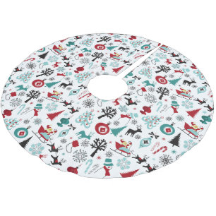 Jupon De Sapin En Polyester Brossé Motif artistique de traîneau du Père Noël, rennes