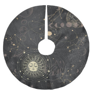 Jupon De Sapin En Polyester Brossé Motif Astrologique Black Gold