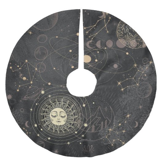 Jupon De Sapin En Polyester Brossé Motif Astrologique Black Gold (Devant)