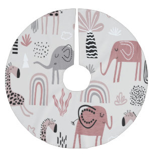 Jupon De Sapin En Polyester Brossé motif avec des éléphants et des girafes mignons gé