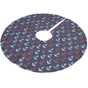 Jupon De Sapin En Polyester Brossé Motif blanc et bleu rouge de marine