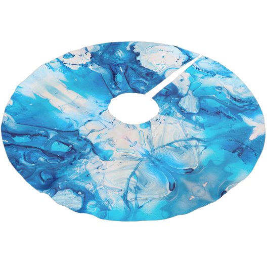 Jupon De Sapin En Polyester Brossé Motif bleu moderne Noël (Angle)