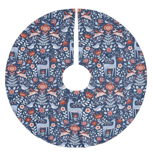Jupon De Sapin En Polyester Brossé Motif bleu nordique des animaux de bois (Devant)