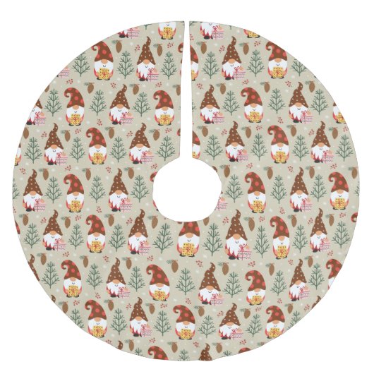 Jupon De Sapin En Polyester Brossé Motif cadeau Noël Gnomes (Devant)