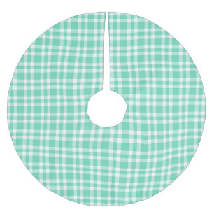 Jupon De Sapin En Polyester Brossé Motif carreaux bleu aquamarine et blanc