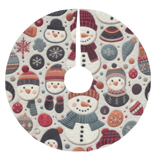 Jupon De Sapin En Polyester Brossé Motif courbé des Snowmen (Devant)