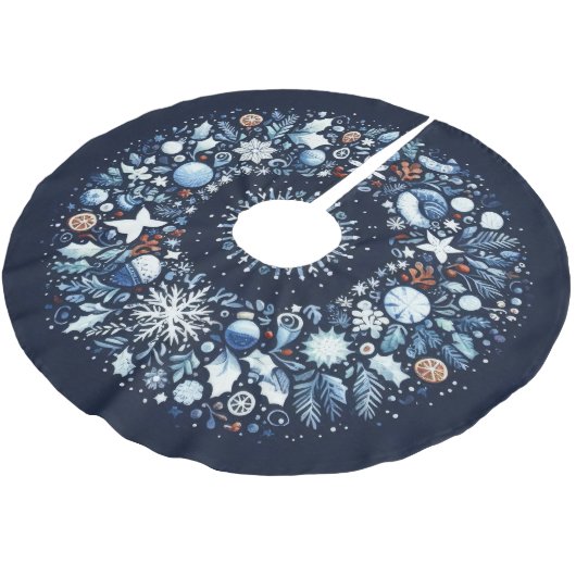 Jupon De Sapin En Polyester Brossé Motif courbé Noël bleu et blanc (Angle)