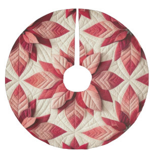 Jupon De Sapin En Polyester Brossé Motif courbé Poinsettia crème rouge