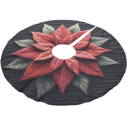 Jupon De Sapin En Polyester Brossé Motif courbé Poinsettia Noir (Angle)