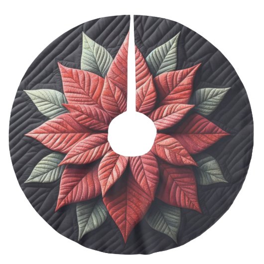 Jupon De Sapin En Polyester Brossé Motif courbé Poinsettia Noir (Devant)
