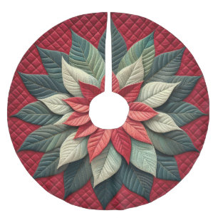 Jupon De Sapin En Polyester Brossé Motif courbé Poinsettia rouge