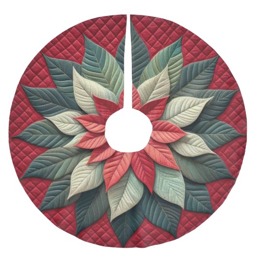 Jupon De Sapin En Polyester Brossé Motif courbé Poinsettia rouge (Devant)