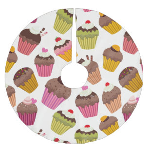 Jupon De Sapin En Polyester Brossé Motif Cupcake, Motif Muffin, Chocolat, Cœurs