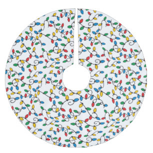Jupon De Sapin En Polyester Brossé Motif d'ampoules de guirlandes de Noël colorées