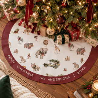 Jupon De Sapin En Polyester Brossé Motif d'animaux de Noël Safari aquarelle