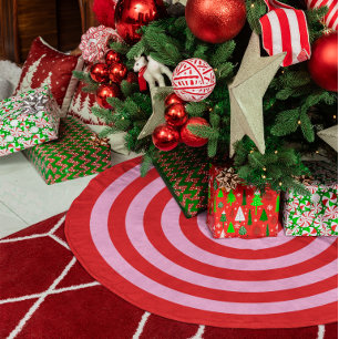 Jupon De Sapin En Polyester Brossé Motif d'anneaux rouges et roses clairs