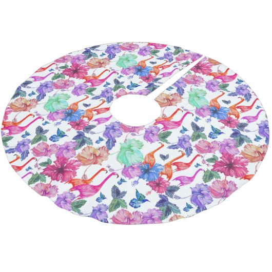 Jupon De Sapin En Polyester Brossé Motif d'aquarelle tropicale| Monogramme (Angle)