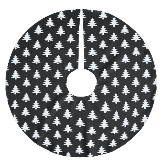 Jupon De Sapin En Polyester Brossé Motif d'arbre de Noël noir et blanc moderne (Devant)