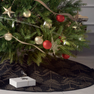 Jupon De Sapin En Polyester Brossé Motif d'arbre de Noël rustique en pin noir vert or