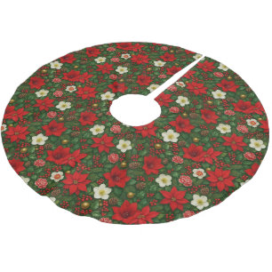 Jupon De Sapin En Polyester Brossé Motif d'art floral élégant de poinsettia botanique