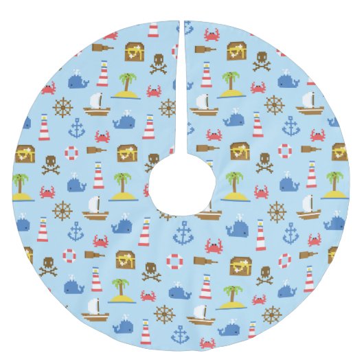 Jupon De Sapin En Polyester Brossé Motif d'art maritime Pixel (Devant)