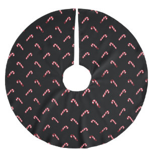 Jupon De Sapin En Polyester Brossé Motif de canne à bonbons mignon noir rouge blanc d