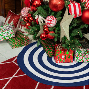 Jupon De Sapin En Polyester Brossé Motif de cercles concentriques Navy et Blanc