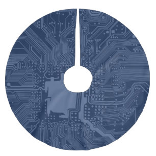 Jupon De Sapin En Polyester Brossé Motif de circuit Geek bleu