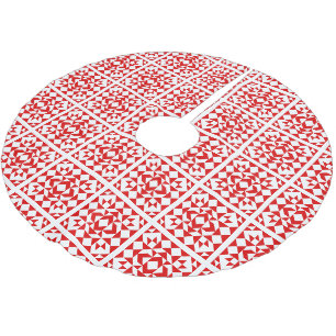 Jupon De Sapin En Polyester Brossé Motif de courtepoint géométrique de Noël rouge vin